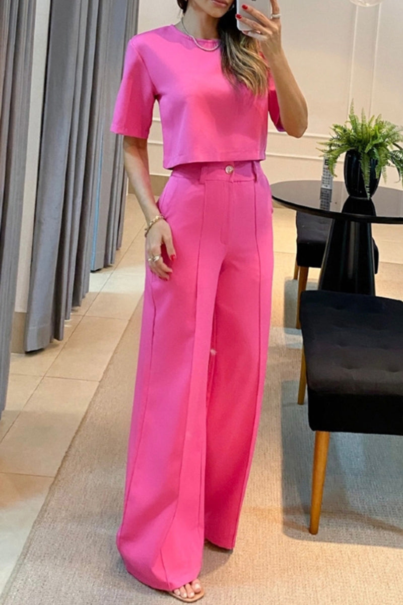 Kaynafashions - Casual Solid Short Sleeve Two Pieces(5 Colors)