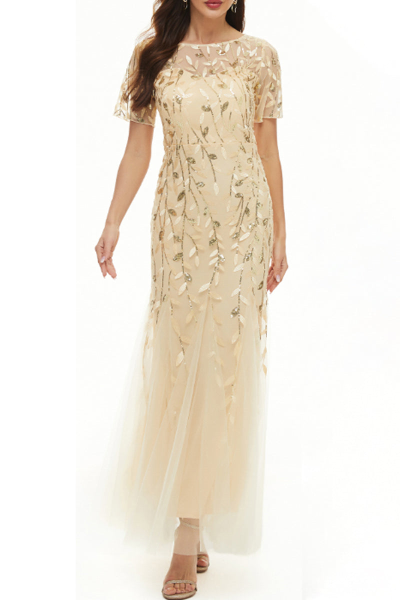 Kaynafashions - Celebrities Elegant Patchwork Sequins O Neck Evening Dress Dresses
