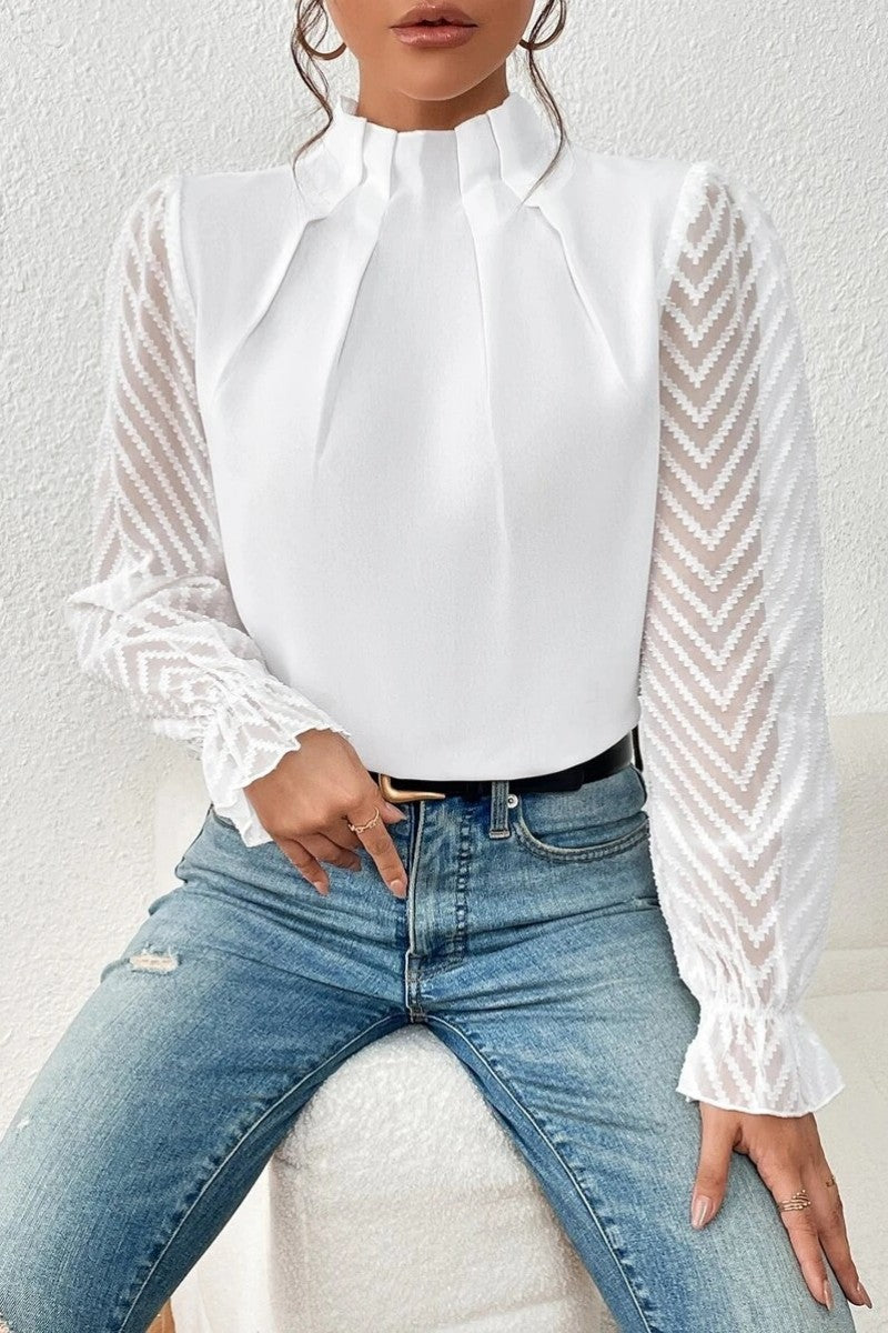 Kaynafashions - Casual Solid Patchwork Flounce Half A Turtleneck Tops