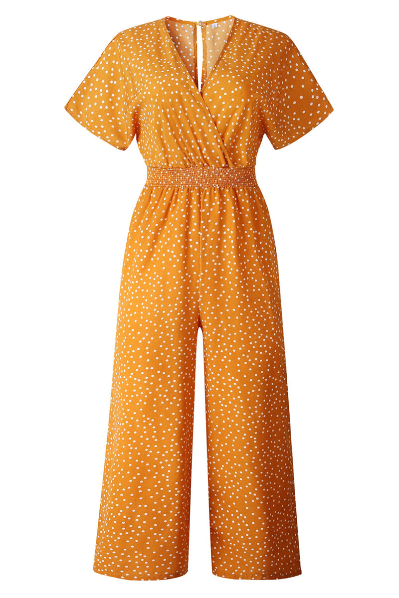Kaynafashions - Fashion Casual Dot Patchwork V Neck Loose Jumpsuits(4 Colors)
