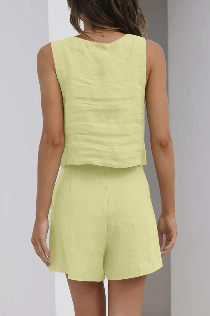 Kaynafashions - Casual Simplicity Solid Pocket Square Collar Sleeveless Two Pieces(16 Colors)