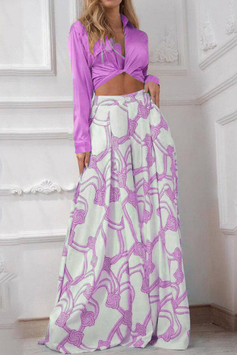 Kaynafashions - Casual Print Patchwork V Neck Long Sleeve Two Pieces(7 Colors)