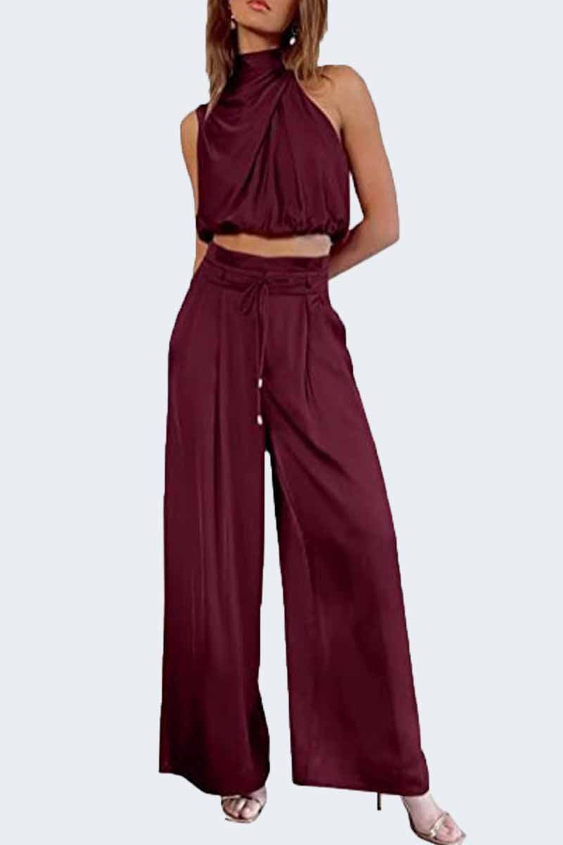 Kaynafashions - Casual Solid Patchwork O Neck Sleeveless Two Pieces