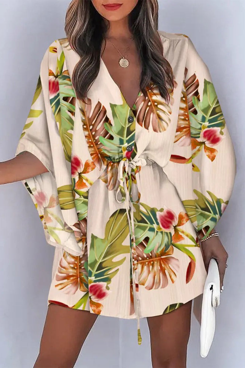 Kaynafashions - Fashion Casual Print Patchwork V Neck Dresses(12 Colors)