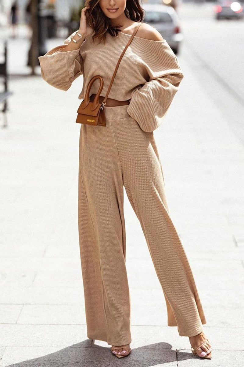 Kaynafashions - Fashion Sexy Off the Shoulder Long Sleeve Two Pieces(3 Colors)