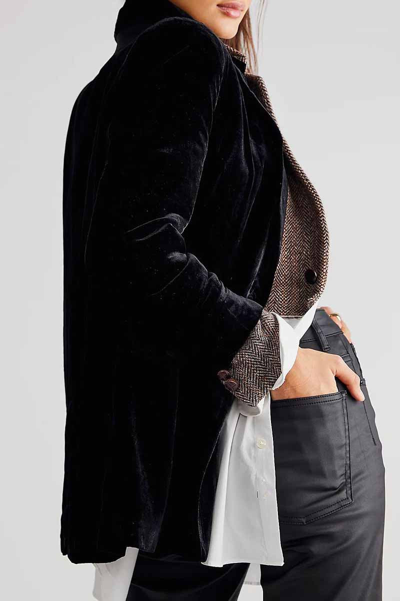 Kaynafashions - Elegant Solid Patchwork Turn-back Collar Outerwear