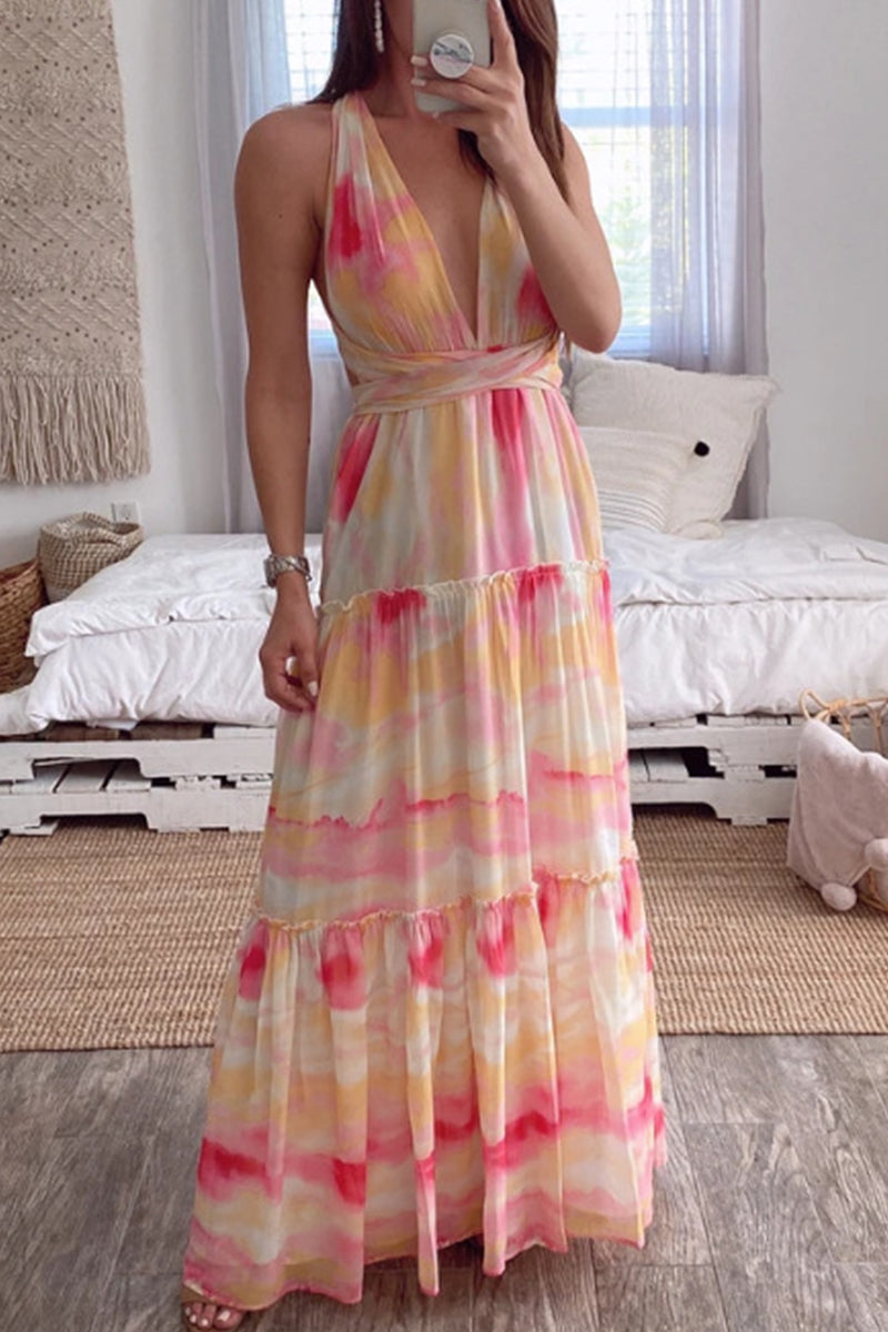 Kaynafashions - Sweet Elegant Print Patchwork Irregular Dress Dresses