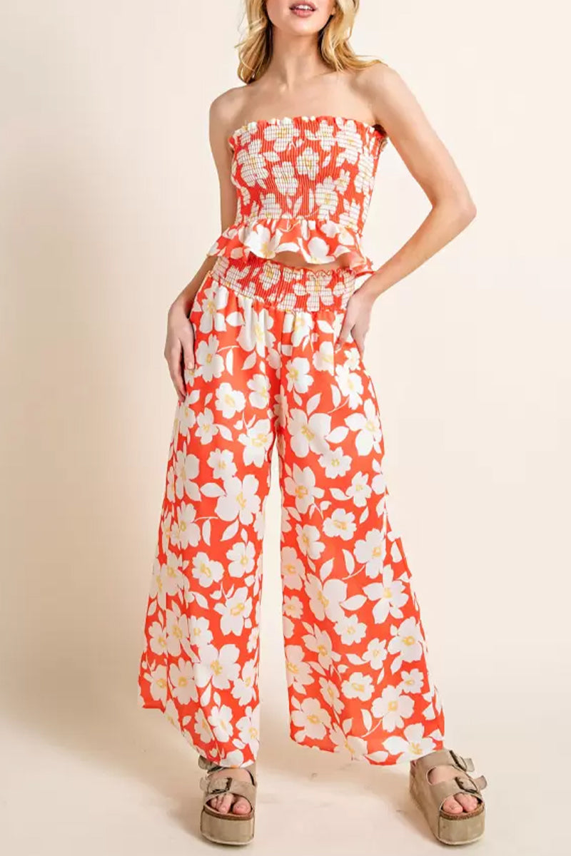 Kaynafashions - Casual Sweet Floral Stringy Selvedge Strapless Sleeveless Two Pieces