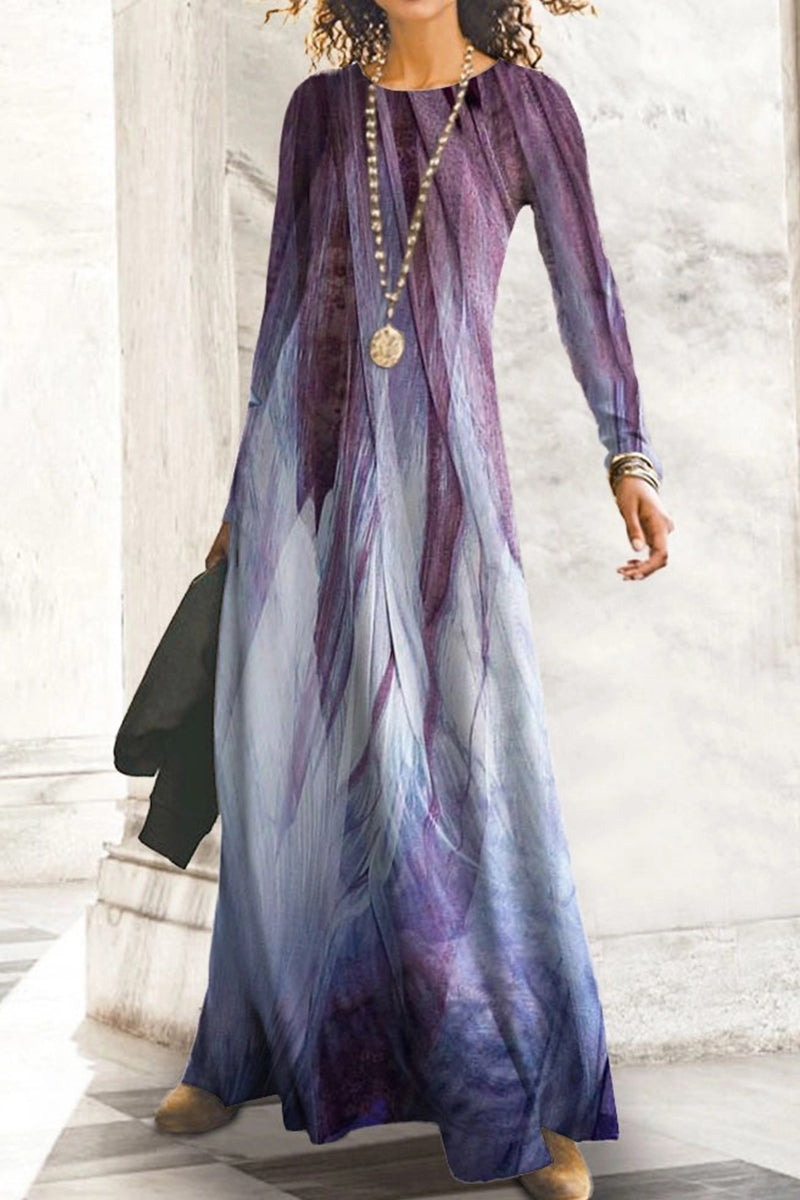 Kaynafashions - Casual Print O Neck Long Sleeve Dresses