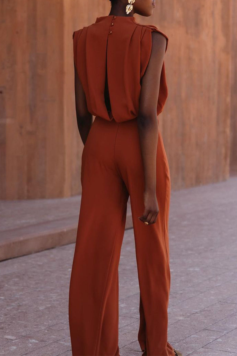 Kaynafashions - Casual Simplicity Solid Backless Half A Turtleneck Regular Jumpsuits