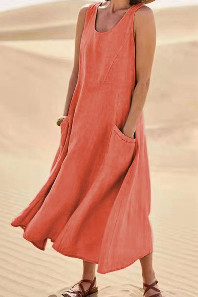 Kaynafashions - Casual Solid Patchwork U Neck Straight Dresses(7 Colors)