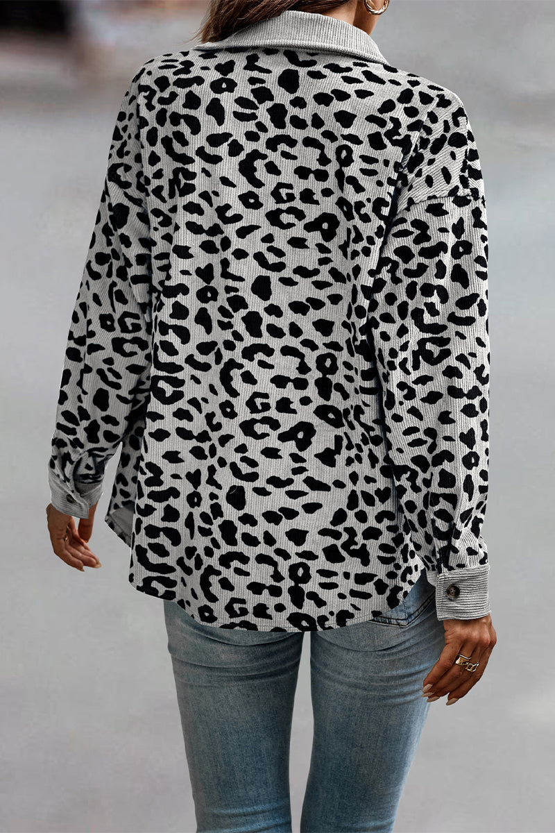 Kaynafashions - Casual Sweet Leopard Pocket Turndown Collar Tops