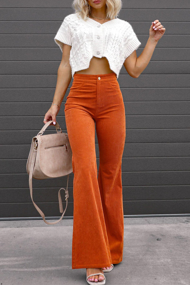 Kaynafashions - Sexy Casual Boot Cut Mid Waist Wide Leg Bottoms(4 Colors)