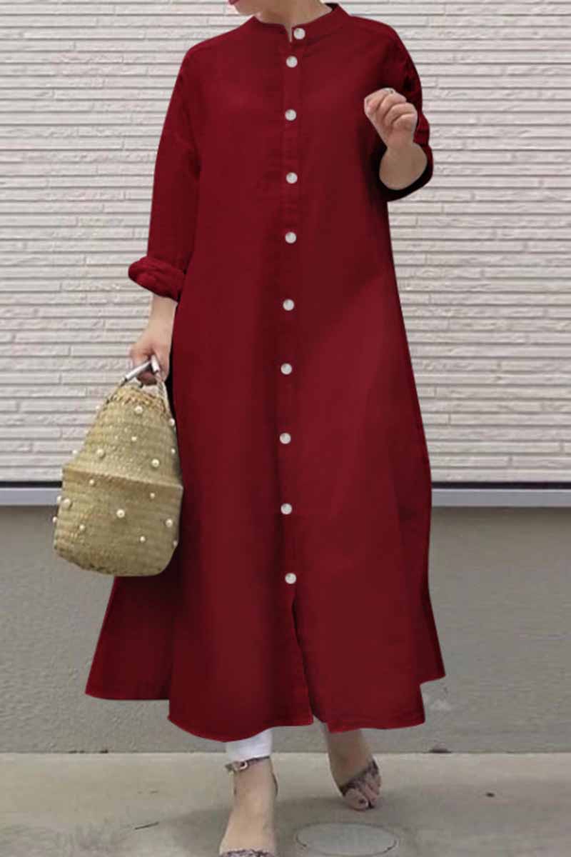 Kaynafashions - Street Solid Mandarin Collar Shirt Dress Dresses(3 Colors)