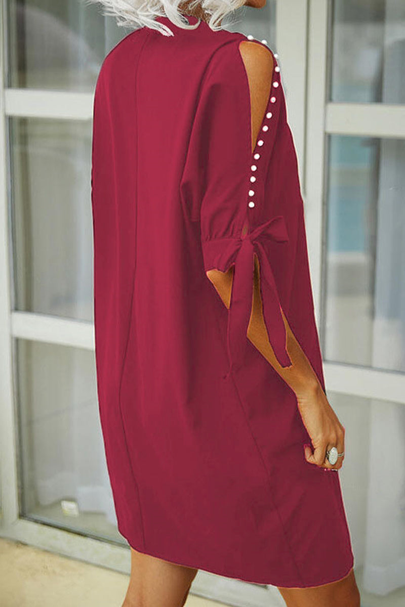 Kaynafashions - Sweet Solid Patchwork Pearl V Neck A Line Dresses