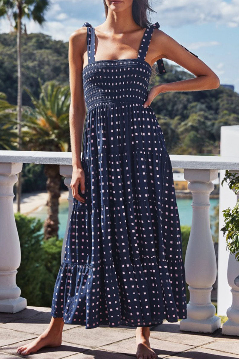 Kaynafashions - Fashion Street Dot Patchwork Spaghetti Strap Printed Dresses(22 Colors)