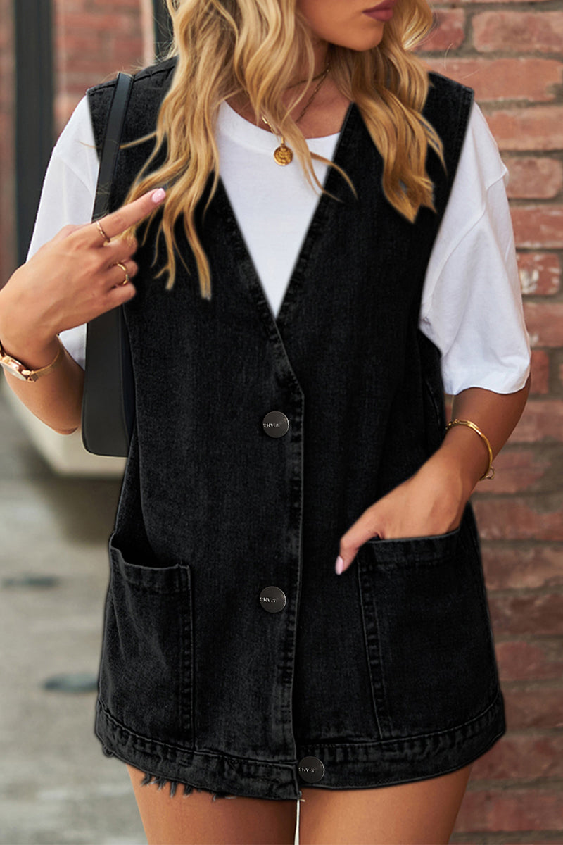 Kaynafashions - Street Simplicity Solid Pocket V Neck Tops