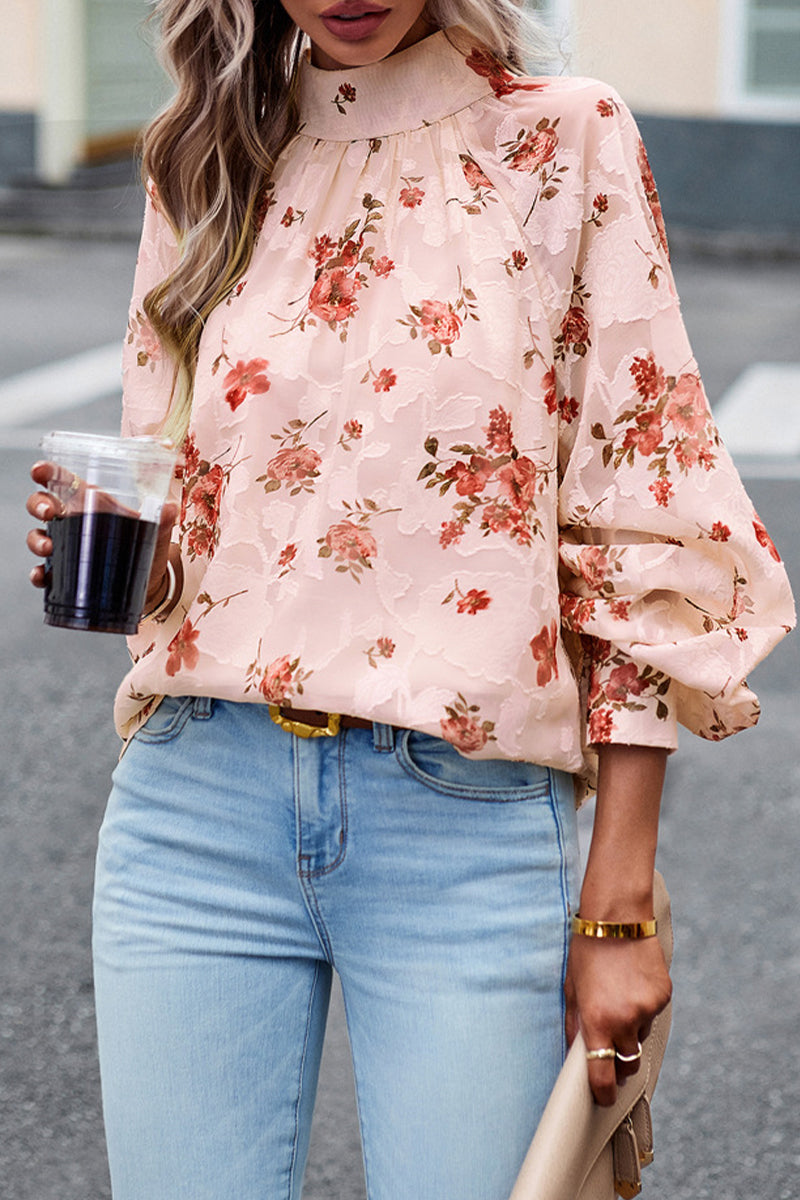 Kaynafashions - Elegant Floral Bandage Half A Turtleneck Tops