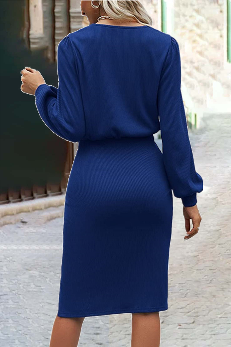 Kaynafashions - Fashion Solid O Neck One Step Skirt Dresses(6 Colors)