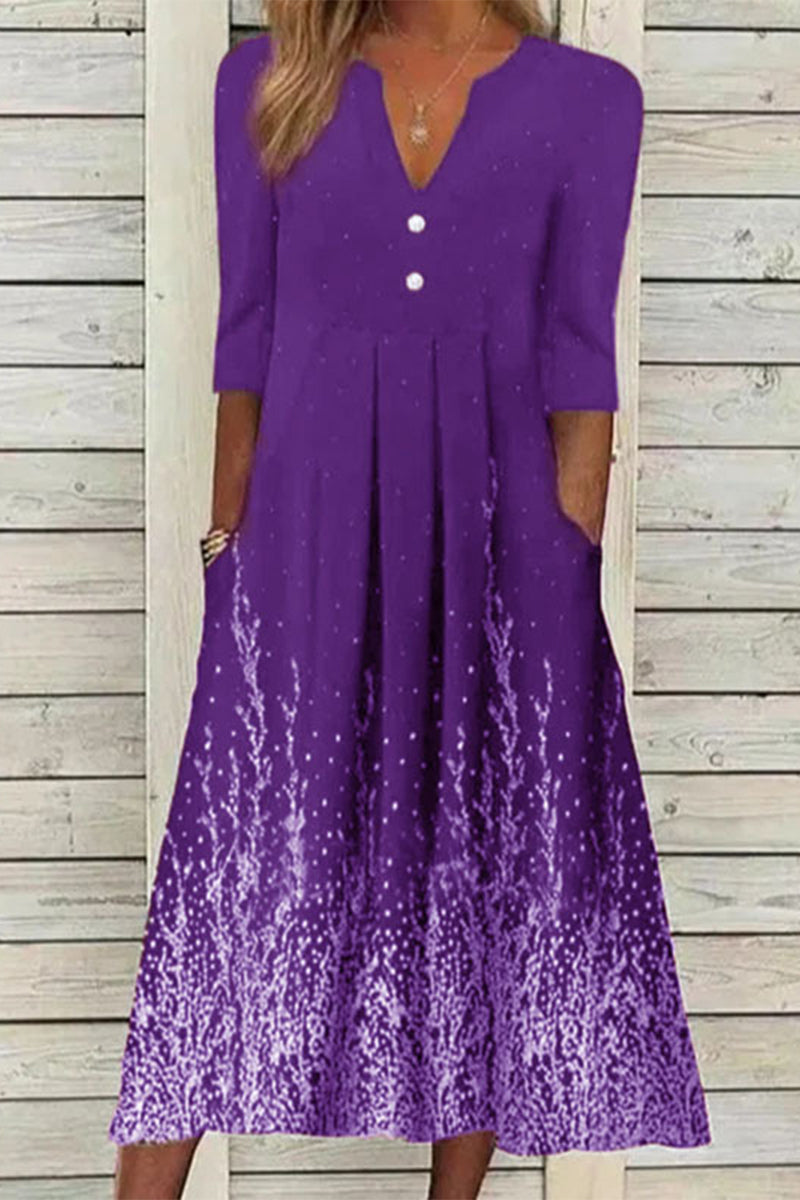 Kaynafashions - Casual Print Printing V Neck A Line Dresses(5 Colors)