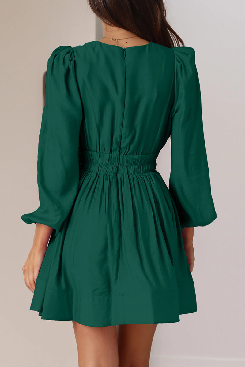 Kaynafashions - Casual Solid Fold V Neck Pleated Dresses