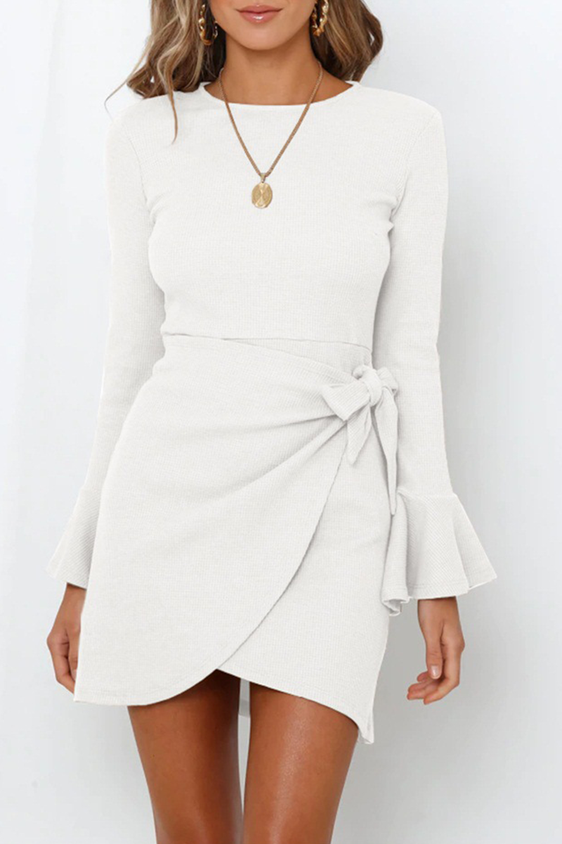 Kaynafashions - Casual Solid Flounce O Neck Irregular Dress Dresses(4 colors)