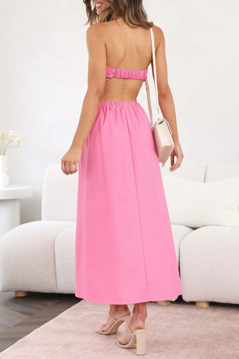 Kaynafashions - Sexy Celebrities Solid Backless Strapless Waist Skirt Dresses