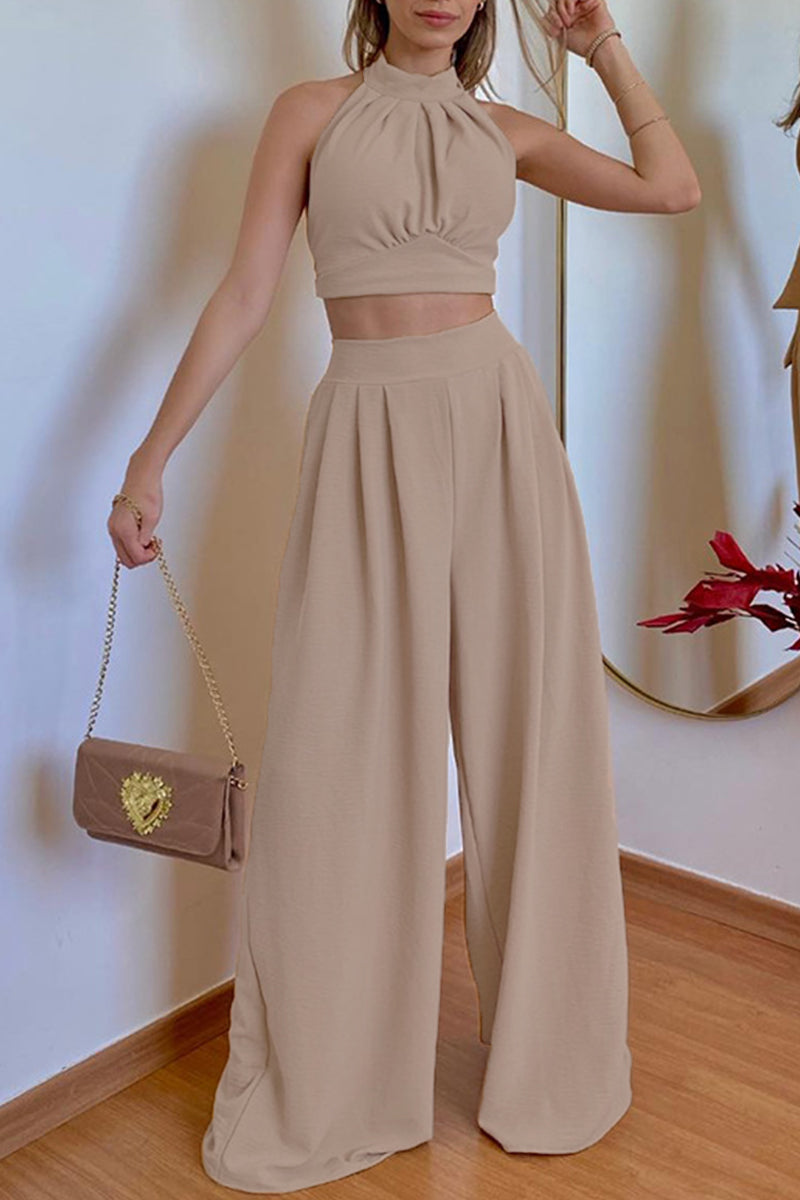 Kaynafashions - Sexy Simplicity Solid Frenulum Halter Sleeveless Two Pieces