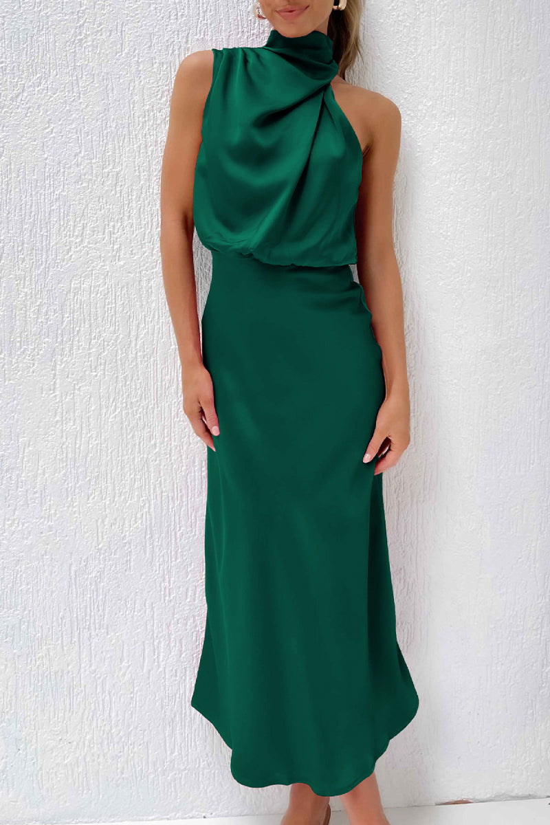 Kaynafashions - Celebrities Simplicity Solid Zipper Half A Turtleneck A Line Dresses(6 Colors)