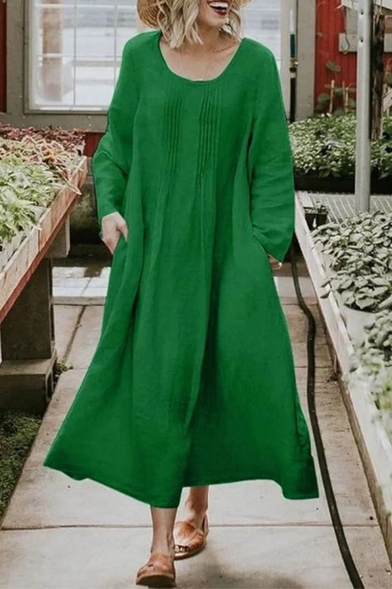 Kaynafashions - College Solid Pocket O Neck A Line Dresses(5 Colors)