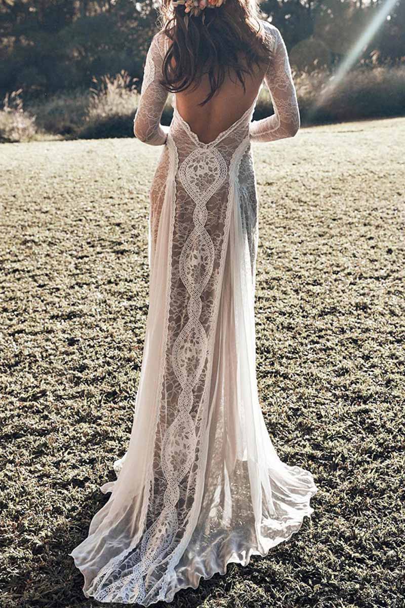 Kaynafashions - Elegant Solid Backless O Neck Lace Dress Dresses