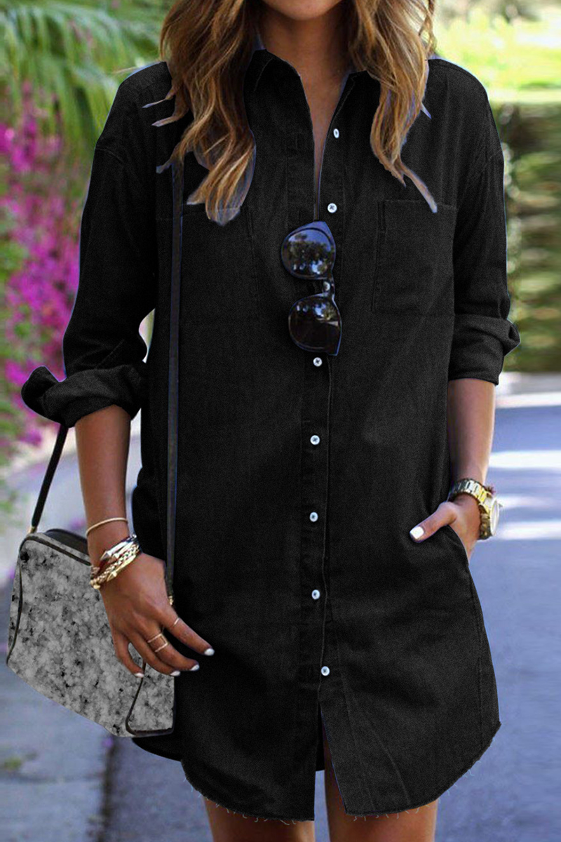 Kaynafashions - Casual Solid Patchwork Turndown Collar Shirt Dress Dresses(4 colors)