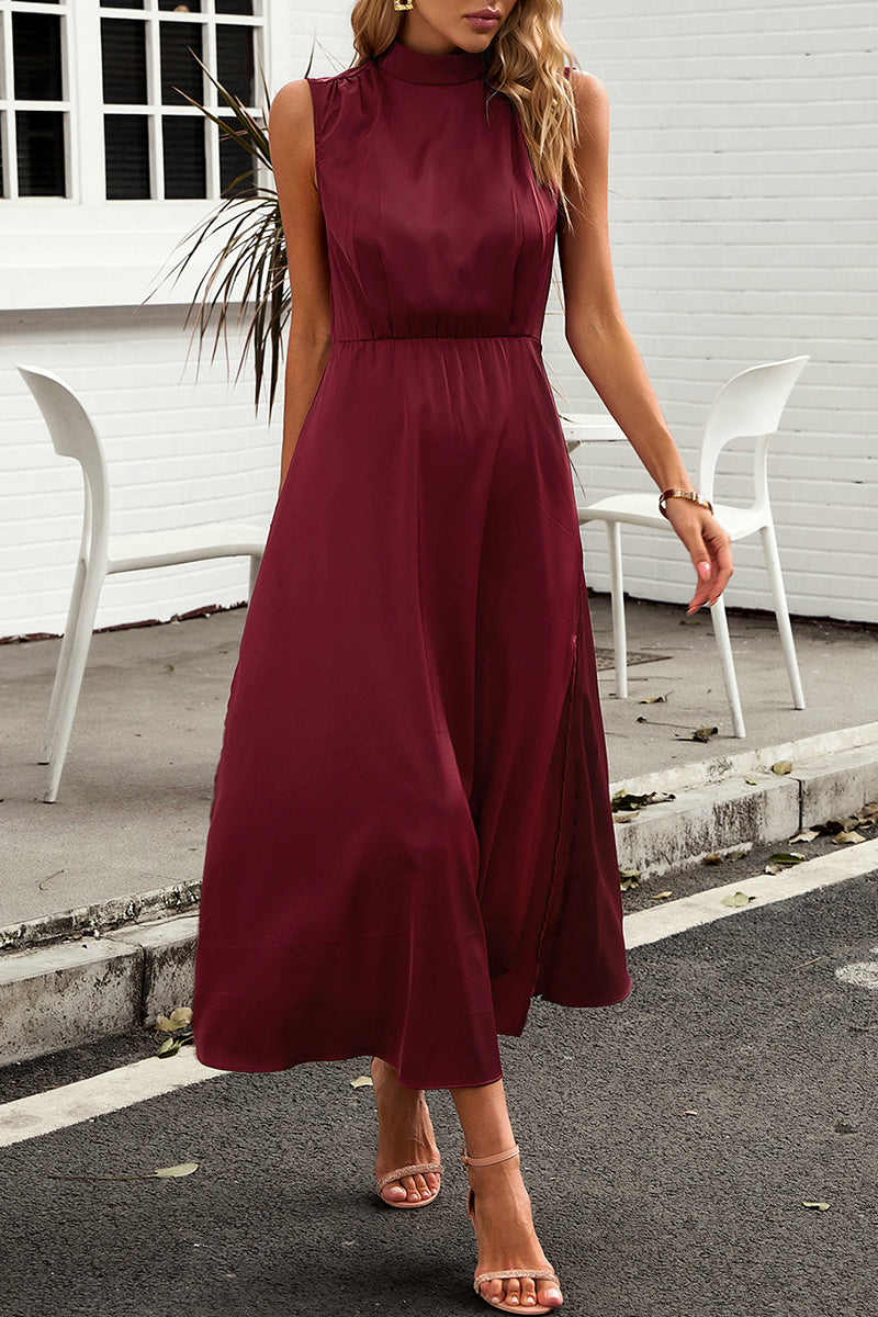 Kaynafashions - Elegant Solid Half A Turtleneck A Line Dresses