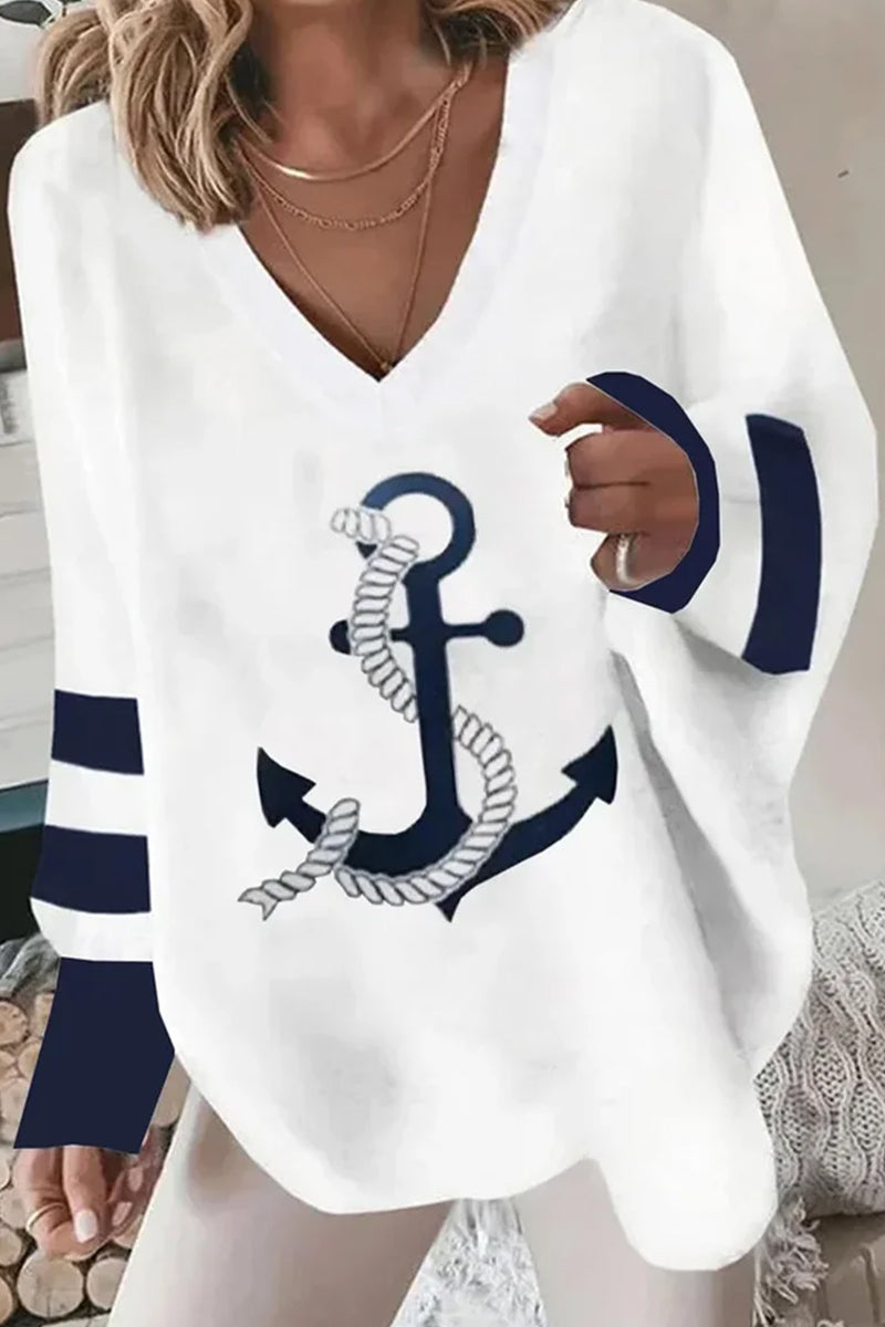 Kaynafashions - Casual Street Print Patchwork V Neck Tops