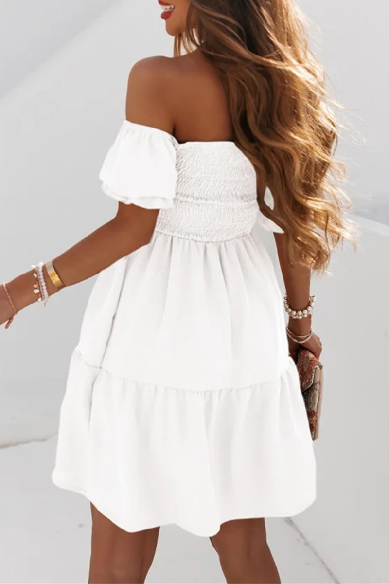 Kaynafashions - Casual Solid Patchwork Off the Shoulder Cake Skirt Dresses(4 colors)