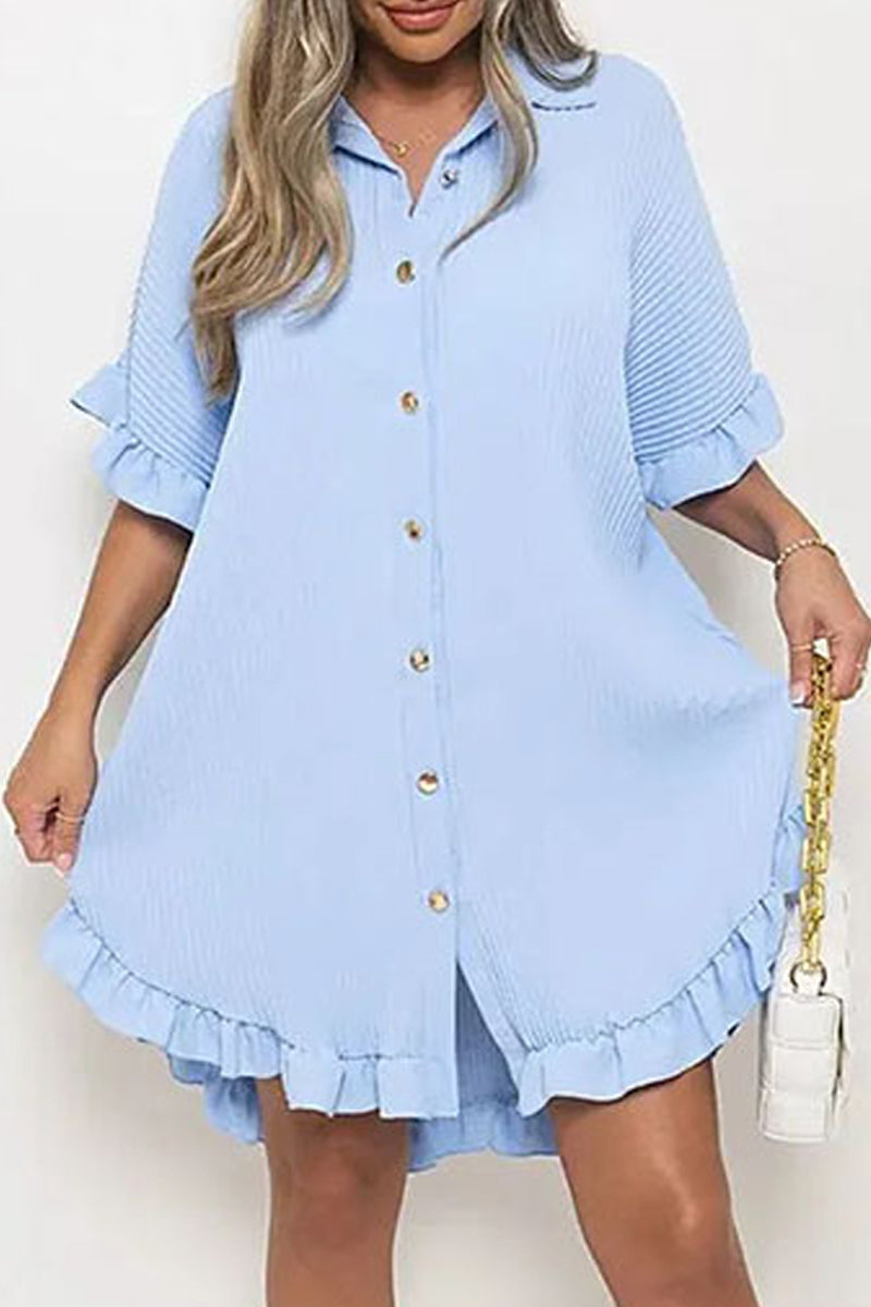 Kaynafashions - Casual Solid Patchwork Turndown Collar Shirt Dress Dresses