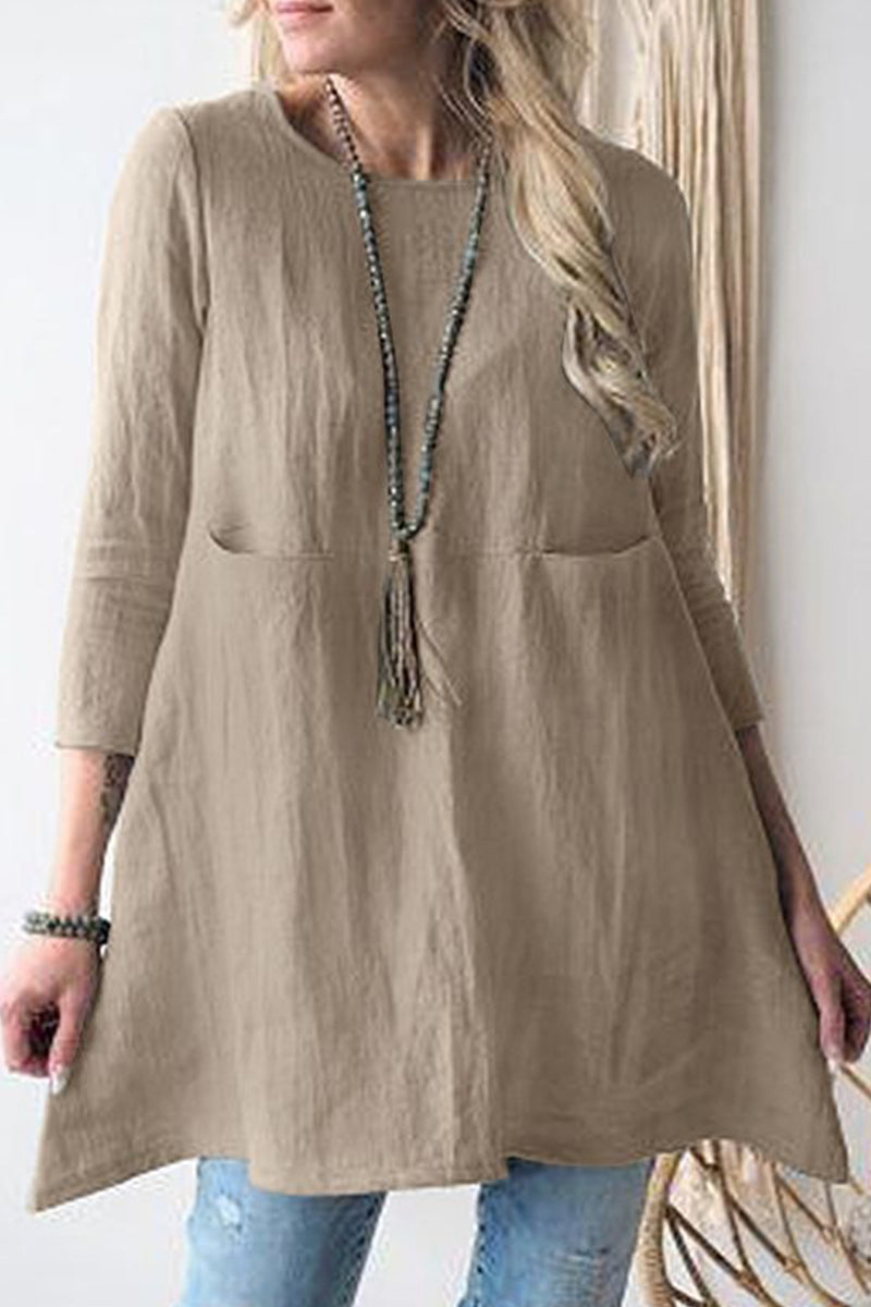 Kaynafashions - Casual Solid Pocket O Neck A Line Dresses