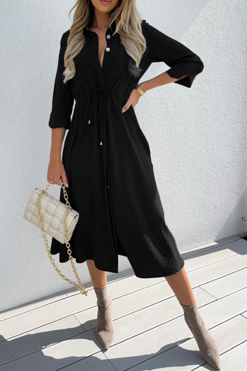 Kaynafashions - Casual Solid Patchwork Turndown Collar Shirt Dress Dresses(3 colors)