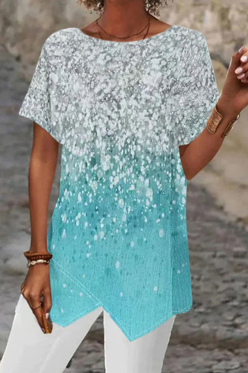 Kaynafashions - Casual College Geometric Print Patchwork O Neck T-Shirts(5 Colors)