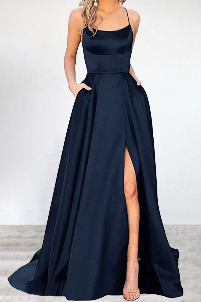 Kaynafashions - Sexy Formal Solid High Opening U Neck Evening Dress Dresses(16 Colors)