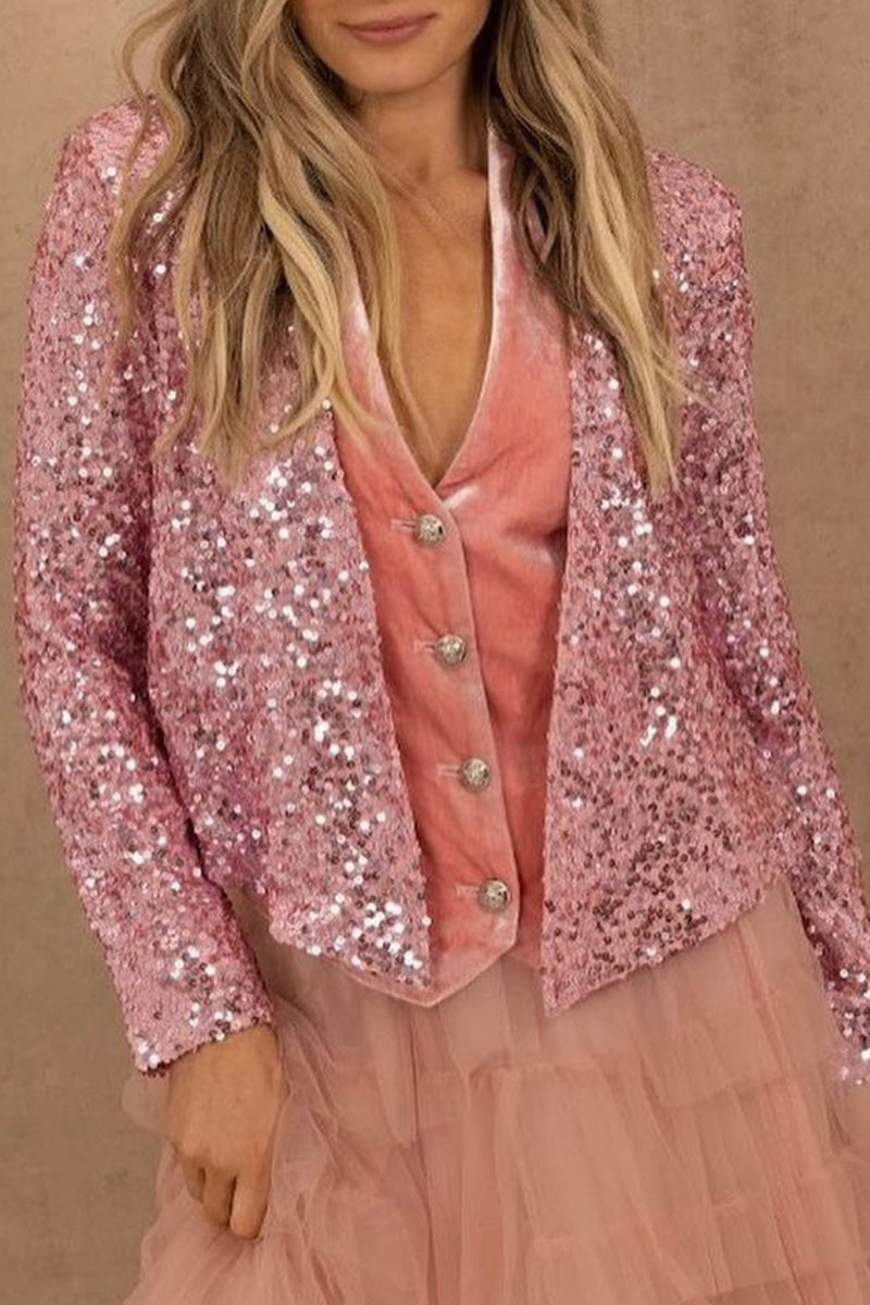 Kaynafashions - Elegant Solid Sequins V Neck Outerwear