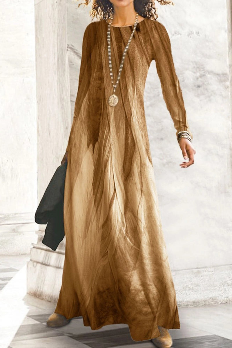 Kaynafashions - Casual Print O Neck Long Sleeve Dresses