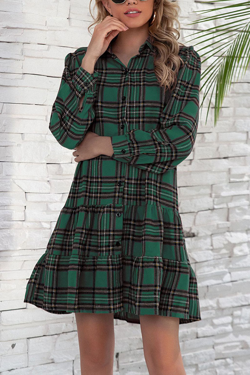 Kaynafashions - British Style Plaid Print Patchwork Turndown Collar Dresses(3 colors)