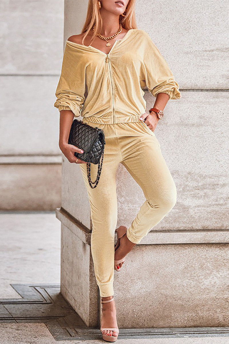 Kaynafashions - Casual Solid Pocket Cardigan Collar Long Sleeve Two Pieces