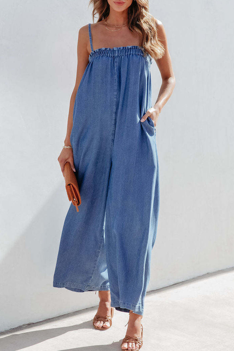 Kaynafashions - Casual Street Solid Pocket Strapless Loose Jumpsuits