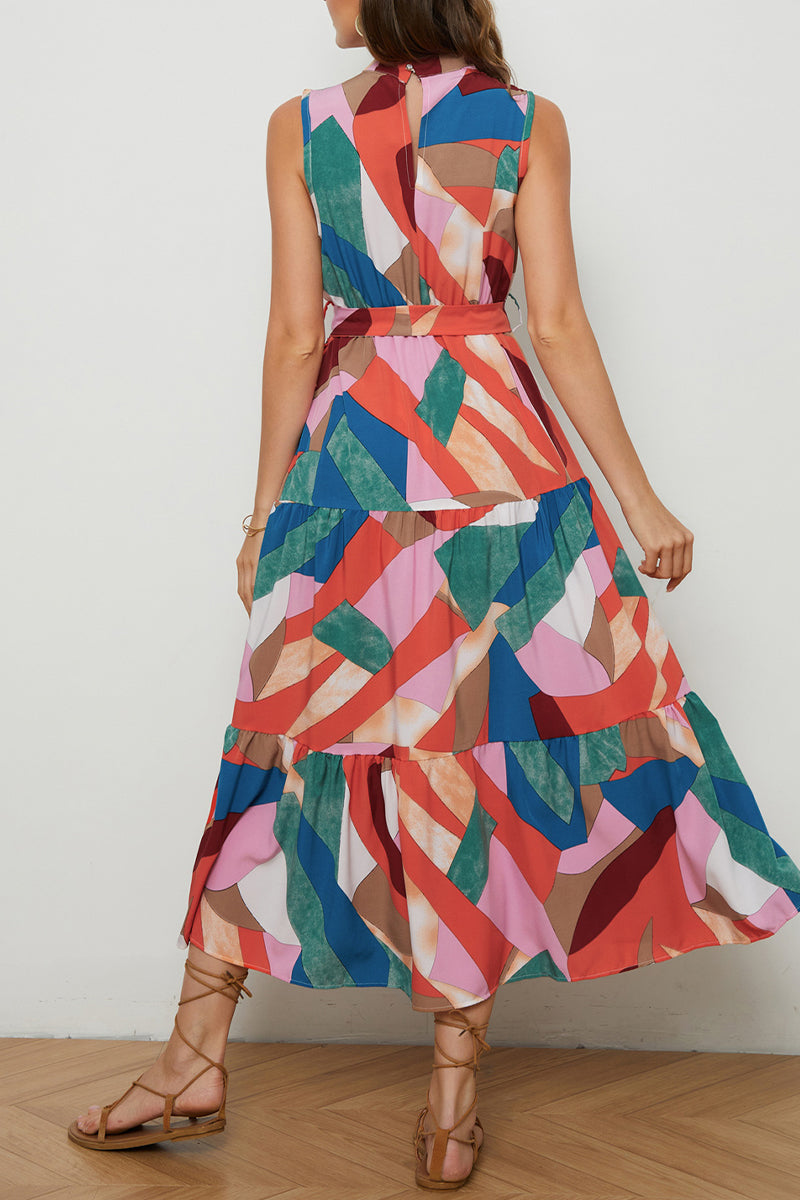 Kaynafashions - Elegant Geometric Print Patchwork Half A Turtleneck A Line Dresses