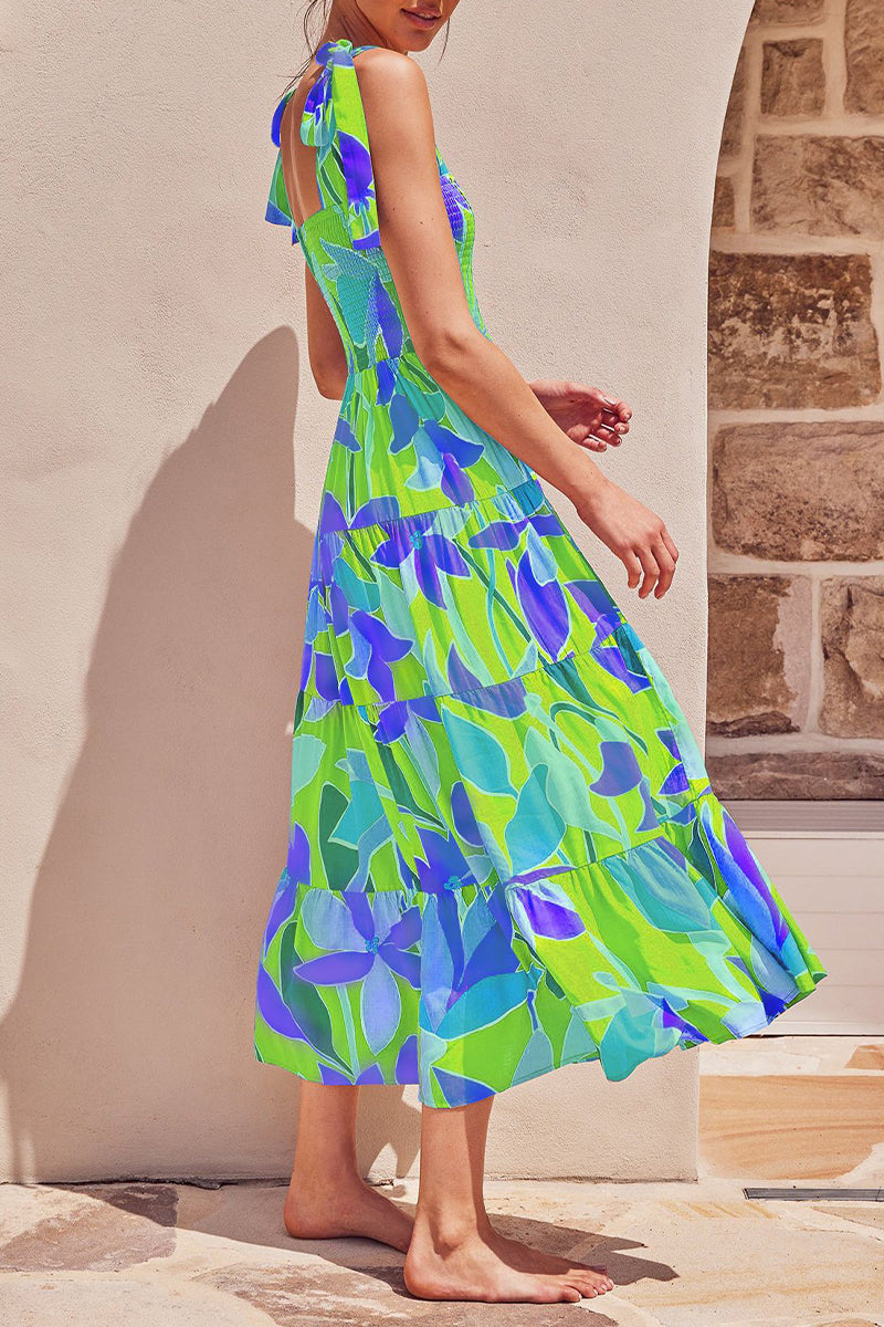Kaynafashions - Fashion Street Dot Patchwork Spaghetti Strap Printed Dresses(22 Colors)