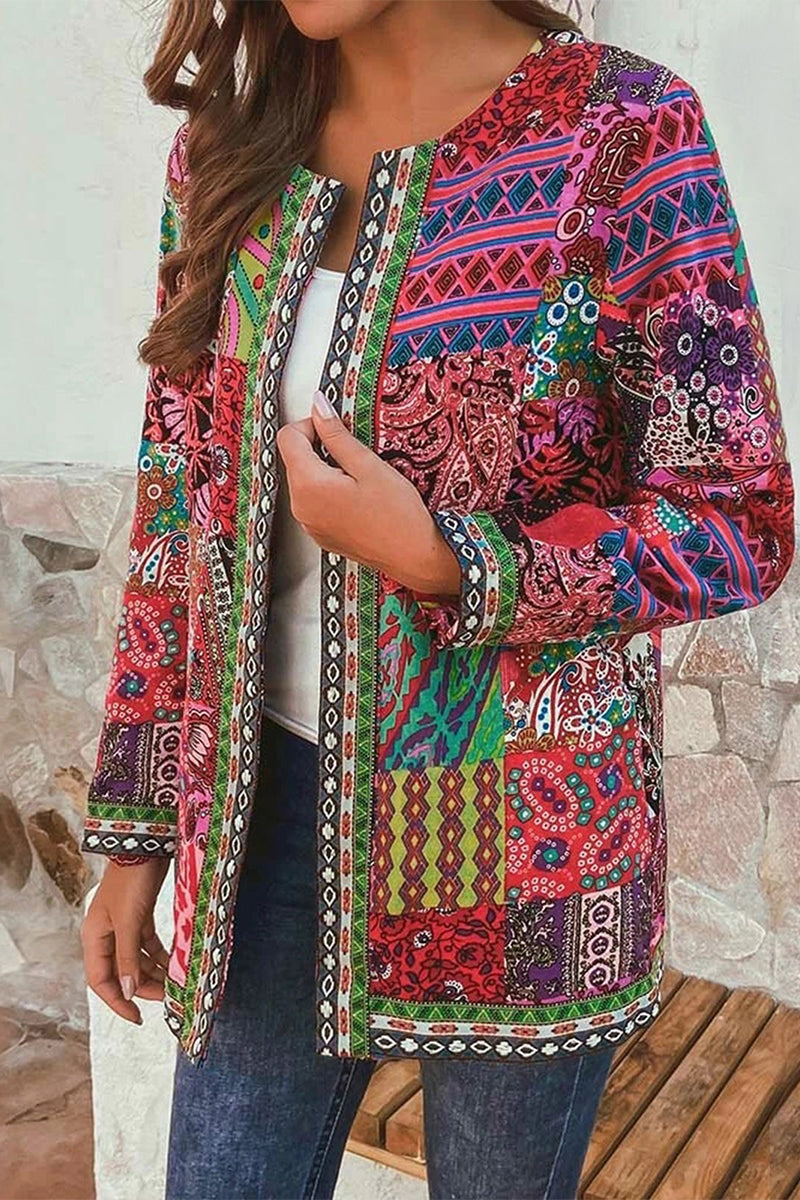 Kaynafashions - Print Printing O Neck Outerwear(3 Colors)