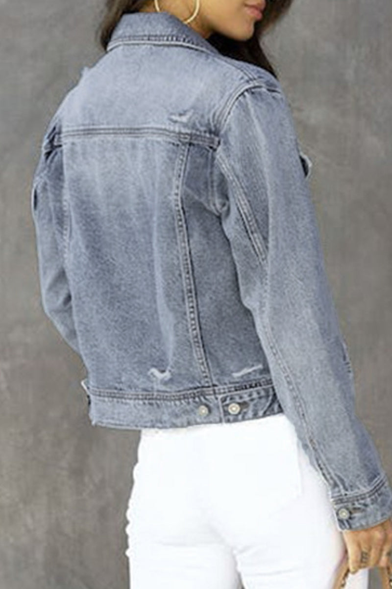 Kaynafashions - Casual Solid Patchwork Turndown Collar Outerwear