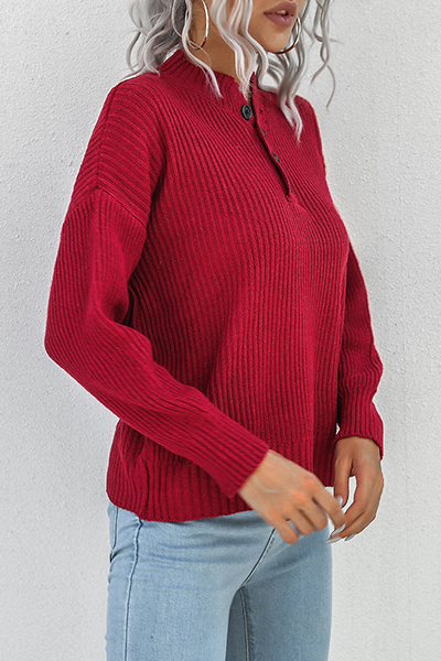Kaynafashions - Casual Solid Patchwork Buckle Tops Sweater(4 Colors)